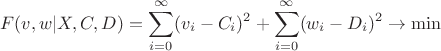 $$
F(v,w|X,C,D)=\sum_{i=0}^\infty(v_i-C_i)^2+\sum_{i=0}^\infty(w_i-D_i)^2\to\min
$$