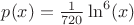 $p(x) = \frac{1}{720}\ln^{6}(x)$