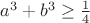 $a^3+b^3\geq\frac1 4$