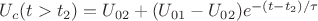 $U_c(t>t_2)= U_{02} + (U_{01}-U_{02}) e^{-(t-t_2)/\tau} $