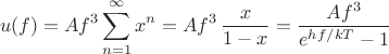 $$u(f) = A f^3 \sum_{n=1}^{\infty} x^n = A f^3\,\frac{x}{1-x} = \frac{A f^3}{e^{hf/kT} - 1}$$ $$u(f) = A f^3 \sum_{n=1}^{\infty} x^n = A f^3\,\frac{x}{1-x} = \frac{A f^3}{e^{hf/kT} - 1}$$
