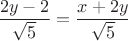 $$
\frac{2y-2}{\sqrt5}=\frac{x+2y}{\sqrt5}
$$