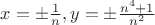 $x=\pm{\frac{1}{n}},y=\pm{\frac{n^4+1}{n^2}}$