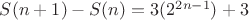 $S(n+1)-S(n)=3(2^{2n-1})+3$
