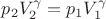 $p_2V_2^\gamma = p_1V_1^\gamma$ $p_2V_2^\gamma = p_1V_1^\gamma$