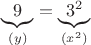 $\underbrace{9}_{(y)}=\underbrace{3^2}_{(x^2)}$