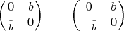 $$
\begin{pmatrix}
0 & b \\
\frac{1}{b} &  0 
\end{pmatrix}
\qquad
\begin{pmatrix}
0 & b \\
-\frac{1}{b} & 0 
\end{pmatrix}
$$