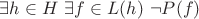 $\exists h\in H\ \exists f\in L(h)\ \neg P(f)$
