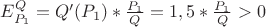 $E^Q_{P_1}=Q'(P_1)*\frac{P_1}{Q}=1,5*\frac{P_1}{Q}>0$