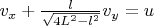 $v_x+\frac{l}{\sqrt{4L^2-l^2}}v_y=u$