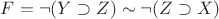 $\[F = \neg (Y \supset Z) \sim \neg (Z \supset X)\]$