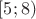 $[5; 8)$