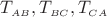 $T_{\scriptscriptstyle AB}, T_{\scriptscriptstyle BC}, T_{\scriptscriptstyle CA}$
