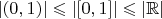 $|(0,1)| \leqslant |[0,1]| \leqslant |\mathbb{R}|$