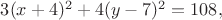 $3(x+4)^2+4(y-7)^2=108,$