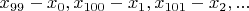 $x_{99}-x_{0},x_{100}-x_{1}, x_{101}-x_{2}, ...$