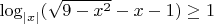 $\[{\log _{\left| x \right|}}(\sqrt {9 - {x^2}}  - x - 1) \ge 1\]$