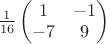 $\frac{1}{16}\begin{pmatrix} 1 & -1 \\ -7 & 9 \end{pmatrix}$