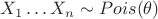 $X_1\dots X_n\sim Pois(\theta)$