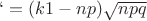 $х`=(k1-np)\sqrt{n p q}$