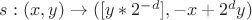 $s:(x,y)\to ([y*2^{-d}],-x+2^dy)$