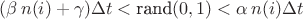$(\beta \,n(i) + \gamma) \Delta t < \text{rand}(0,1) < \alpha \, n(i) \Delta t$
