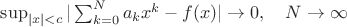 $\sup_{|x|<c}|\sum_{k=0}^N a_kx^k-f(x)|\to 0,\quad N\to\infty$