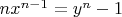 $nx^{n-1}=y^n-1$