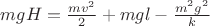 $mgH=\frac {mv^2}{2}+mgl-\frac {m^2g^2}{k}$