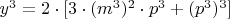 $y^3=2\cdot[3\cdot(m^3)^2\cdot p^3+(p^3)^3]$
