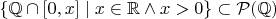 $\{\mathbb Q \cap [0,x] \mid x \in \mathbb R \land x > 0\}\subset \mathcal P(\mathbb Q)$