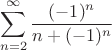 $$\sum\limits_{n=2}^\infty \frac{(-1)^n}{n+(-1)^n}$$