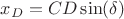 $x_D=CD\sin(\delta)$
