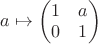$a\mapsto\begin{pmatrix}1&a\\0&1\end{pmatrix}$ $a\mapsto\begin{pmatrix}1&a\\0&1\end{pmatrix}$