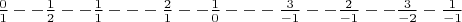 $\frac{0}{1}--\frac{1}{2}--\frac{1}{1}---\frac{2}{1}--\frac{1}{0}---\frac{3}{-1}--\frac{2}{-1}--\frac{3}{-2}-\frac{1}{-1}$