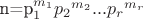 {n}={{p}_{1}}^{{m}_{1}}{{p}_{2}}^{{m}_{2}}{...}{{p}_{r}}^{{m}_{r}}