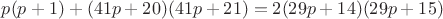 $p(p+1)+(41p+20)(41p+21)=2(29p+14)(29p+15)$