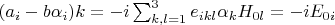 $ (a_i-b\alpha_i)k=-i \sum_{k,l=1}^3 e_{ikl}\alpha_k H_{0l}=-iE_{0i}$