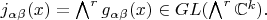 $j_{\alpha\beta}(x)=\bigwedge^r g_{\alpha\beta}(x)\in GL(\bigwedge^r\mathbb{C}^k).$