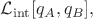 $\mathcal{L}_{\mathrm{int}}[q_A,q_B],$