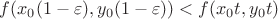 $f(x_0(1 - \varepsilon), y_0(1 - \varepsilon)) < f(x_0t, y_0t)$