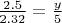$\frac {2.5} {2.32} = \frac {y} {5}$