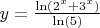 $y={\frac {\ln  \left( {2}^{x}+{3}^{x} \right) }{\ln  \left( 5 \right) }}$