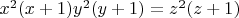 $x^2{(x+1)}y^2{(y+1)}=z^2{(z+1)}$