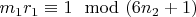 $m_1r_1\equiv1\mod (6n_2 +1)$