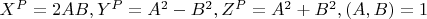 $X^P = 2AB, Y^P = A^2 - B^2, Z^P = A^2 + B^2, (A, B) = 1$