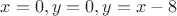 $x=0, y=0 , y=x-8$