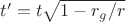 $t'=t\sqrt{1-r_g/r}$