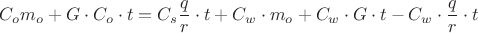 $$C_o m_o + G\cdot C_o\cdot t = C_s\frac{q}{r}\cdot t+ C_w\cdot m_o+C_w\cdot G\cdot t - C_w\cdot \frac{q}{r}\cdot t$$