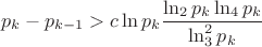 $$p_k-p_{k-1} >c \ln p_k \frac{\ln _2 p_k \ln _4 p_k}{\ln _3^2 p_k}$$